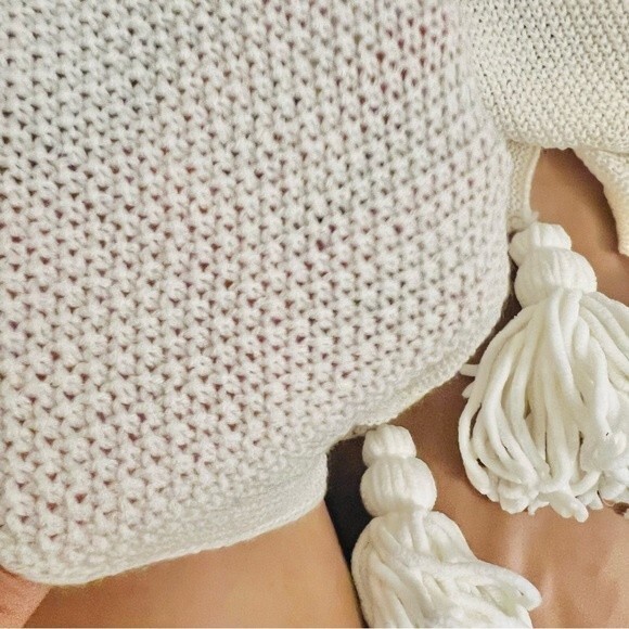 NWT Ivory/Cream Lightweight Cable Knit Boho Throw Blanket with Tassels - Picture 5 of 8